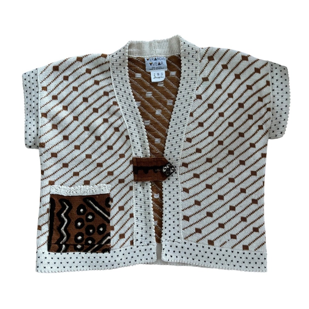 Veranda Wear Sweater Vest Women S Brown Cream Excellent Vintage Cotton Handmade